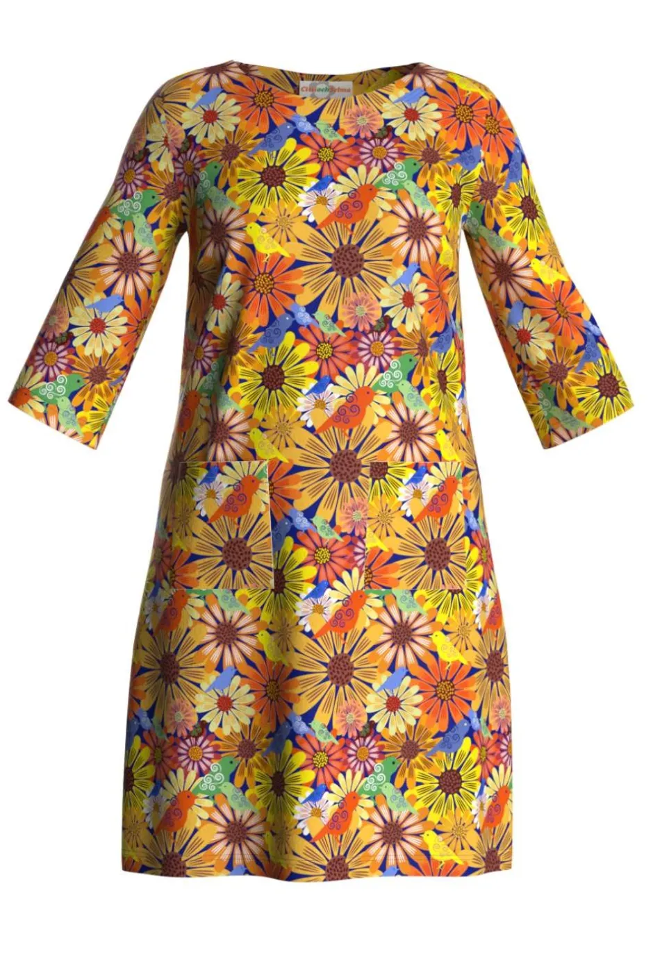 Outlet Doris klänning Fågeltivoli Senap Klänningar