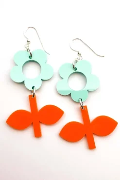 Fashion Örhängen Blom Mint/Apelsin liten Örhängen