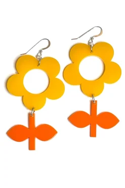 Discount Örhängen Flora Solros/Apelsin stor Örhängen